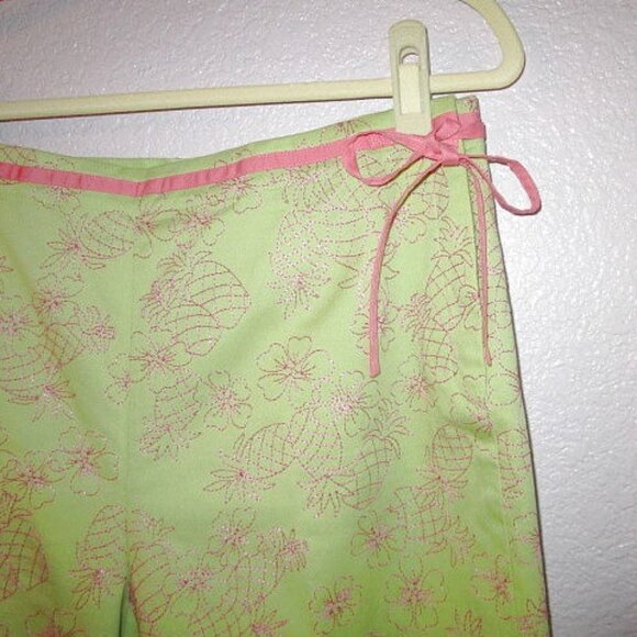 NEW Talbots EMBROIDERED Pineapple Size 14P PANTS Wide Leg HIGH Capri CROP - Picture 2 of 10